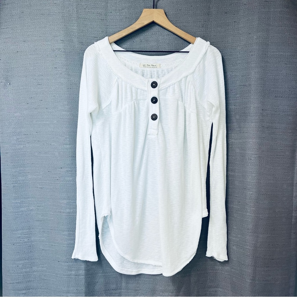 Free People We the Free Must Have Waffle-Knit Henley Tee - Ivory Medium